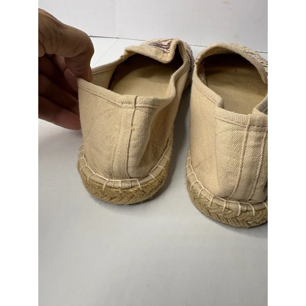 Coldwater Creek Walk with Me Tan Embroidered Espadrille Flats Womens 8.5M Cotton